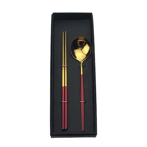 Ensemble de Table en Acier Inoxydable Baguettes et Cuillère avec Boîte Cadeau Ensemble de Couverts Portables Vaisselle de Cuisine