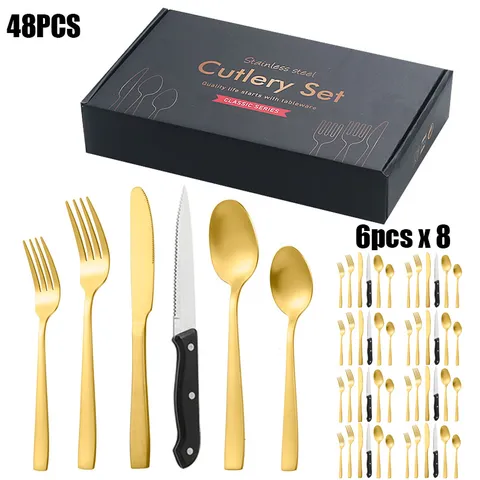 Set de Couteaux et Fourchettes en Acier Inoxydable à Poignée Carrée pour Cuisine Maison Restaurant