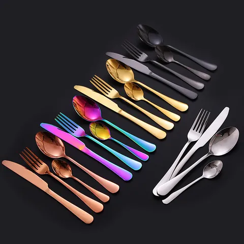 Stainless Steel Western Tableware Cutlery Set Titanium Plated Steak Knife Fork Spoon Kitchen Dining Tableware