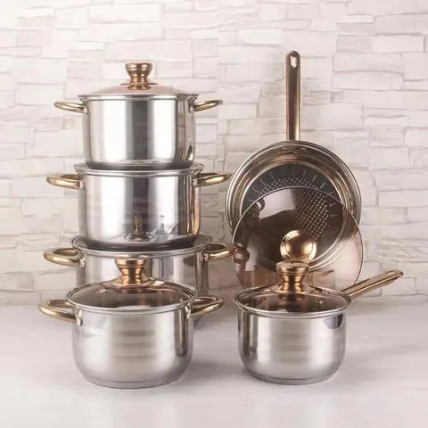 Stainless Steel Cookware Set Nonstick Pots And Pans Set With Glass Lids Rose Gold Handles Kitchen Cooking Set Cookware