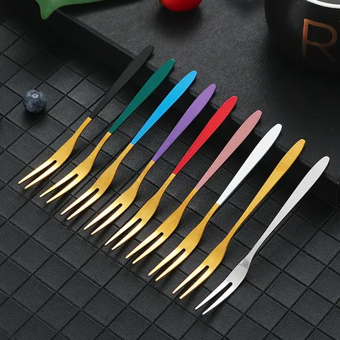 Stainless Steel Fruit Fork Set Metal Dessert Cake Forks Mirror Polished Tableware For Home Kitchen