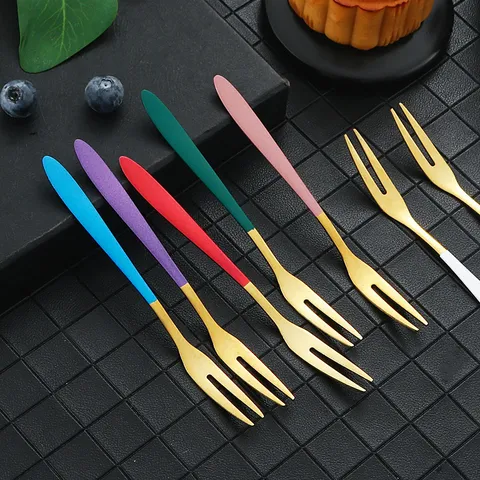 Stainless Steel Fruit Fork Set Metal Dessert Cake Forks Mirror Polished Tableware For Home Kitchen