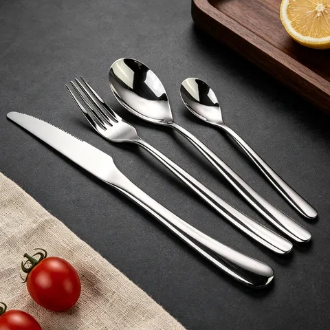 French Moonlight Stainless Steel Flatware 410 Mirror Polished Dinner Knife Fork Spoon Tea Spoon For Restaurant Hotel Home Tableware