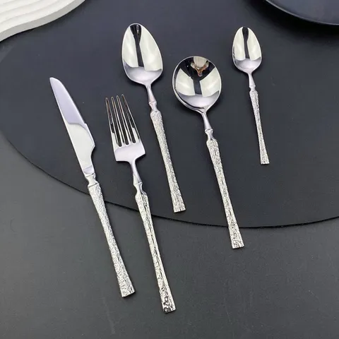 Ensemble de Vaisselle en Acier Inoxydable 304 Poignée Grain de Bois Couteau Fourchette Cuillère pour Hôtel Restaurant Dîner Moderne Minimaliste
