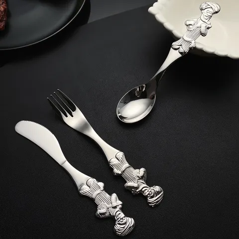 Ensemble de Couteaux et Fourchettes de Cuisine en Acier Inoxydable Poignée Relief Créative