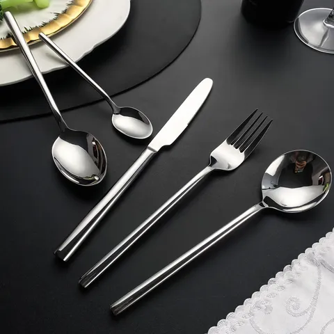 Moderne Minimaliste Acier Inoxydable 304 Couteau Fourchette Cuillère Poignée Ronde Épaisse Vaisselle Occidentale Ustensiles