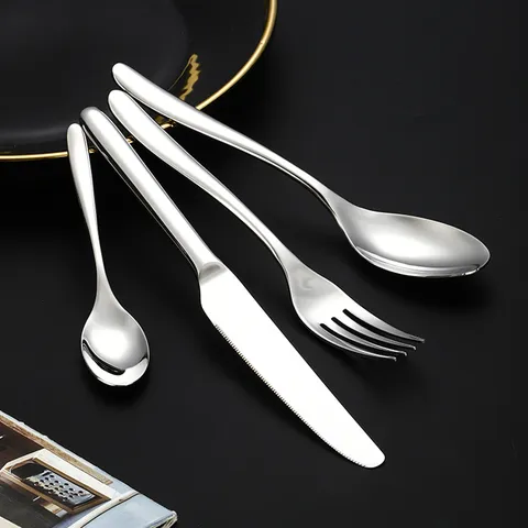 Creative 304 Stainless Steel Tableware Four Piece Set Thickened Handle Western Knife Fork Spoon Kitchen Dining Cutlery