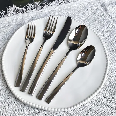 Couverts de Table Modernes en Acier Inoxydable 410 Couteau Fourchette Cuillère Poignée Carrée Pour Cuisine Maison