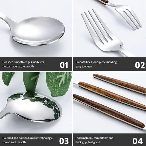 Vaisselle Occidentale en Acier Inoxydable Imitation Bois Poignée Couteau Fourchette Cuillère Set de Couverts