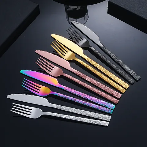 Luxe Rétro Texture Pierre Poignée Acier Inoxydable Set De Couverts Créatif Couteau Fourchette Et Cuillère Vaisselle