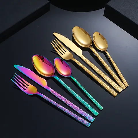 Luxe Rétro Texture Pierre Poignée Acier Inoxydable Set De Couverts Créatif Couteau Fourchette Et Cuillère Vaisselle