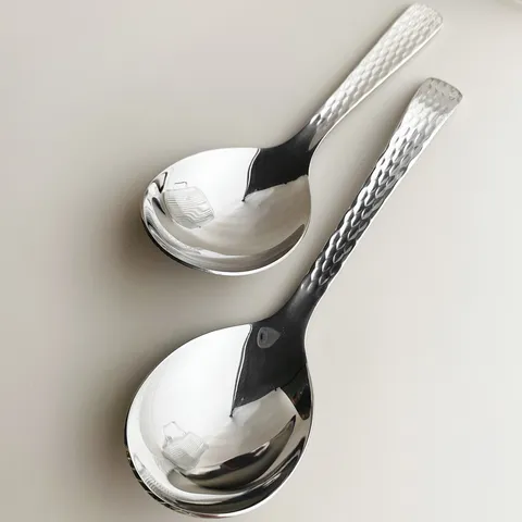 Cuillère de Service en Acier Inoxydable 304 Cuillère à Soupe Dîner Martelée Grande Tête Cuillère Publique Pour Hôtel Et Maison Cuisine
