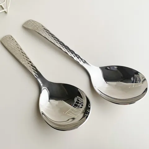 Cuillère de Service en Acier Inoxydable 304 Cuillère à Soupe Dîner Martelée Grande Tête Cuillère Publique Pour Hôtel Et Maison Cuisine