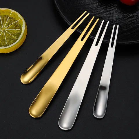 Fourchette à Fruits et Cuillère à Glace en Acier Inoxydable Deux en Un Petite Fourchette Doré Argenté Vaisselle de Cuisine