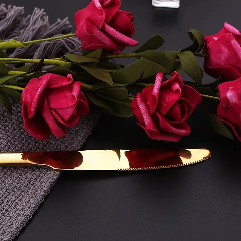 Stainless Steel Western Tableware Cutlery Set Titanium Plated Steak Knife Fork Spoon Kitchen Dining Tableware
