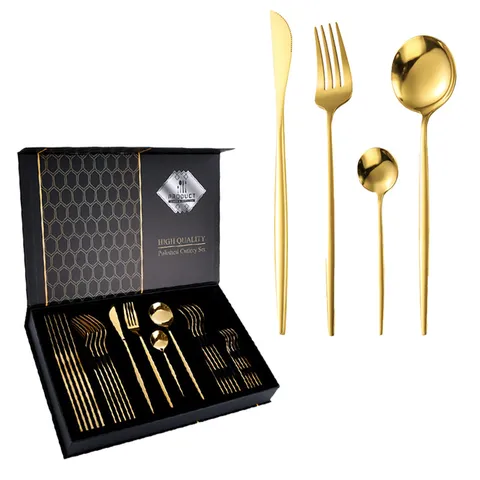 Couverts en Acier Inoxydable Style Portugais Couteau Fourchette Cuillère Vaisselle Poli Miroir Paquet Cadeau