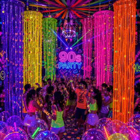 Cortina de Flecos de Neón Fluorescente Tubo de Viento Decoración Colgante de Techo DIY PET Guirnalda Colorida para Fiesta Resplandeciente Cumpleaños Celebración Ornamento