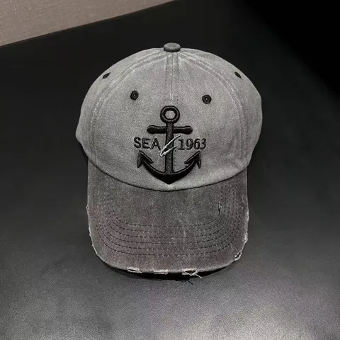 Vintage Gewassen Distressed Baseballpet Polykatoen Geborduurd Anker Sea 1963 Patchwork Soft Top Trucker Hoed Voor Heren Dames