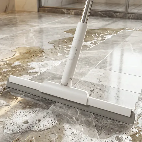 Scopa Magica Tirello in Silicone Manico in Acciaio Inossidabile Testa Rotante Strumento per Pulizia Bagno Casa