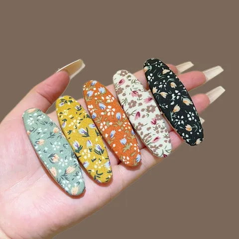Retro Blumen Stoff Umwickelt BB Haarspange Pastoral Stil Ovaler Schnappclip Für Damen Mädchen Süße Blumenmuster Seitenpony Clip Haarschmuck