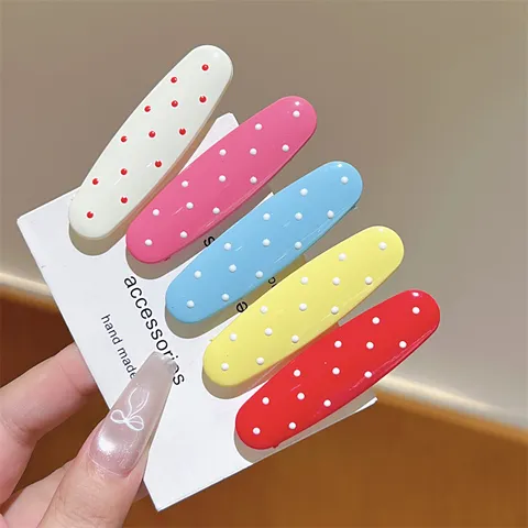Koreanische Süße Gepunktete Haarspange Für Damen Mädchen Oval Entenschnabelklemme Harz Handgefertigt Haarschmuck Für Seitenpony Haarnadel Dekorativer Haarschmuck