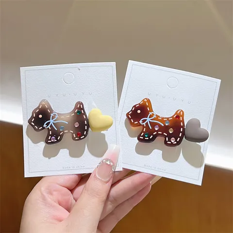 Sweet Acetate Dog Hair Clip Colorful Rhinestone Bow Heart Handmade Duckbill Clip For Women Girls Fashion Hair Accessories