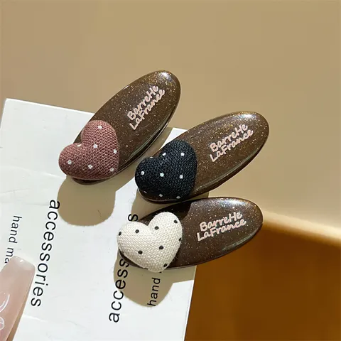 Koreanischer Retro-Haarclip Polka-Punkt Herz Süßes Harz Stoff Kaffee Braun Schwarz Beige Entenschnabelklemme Damen Haarschmuck
