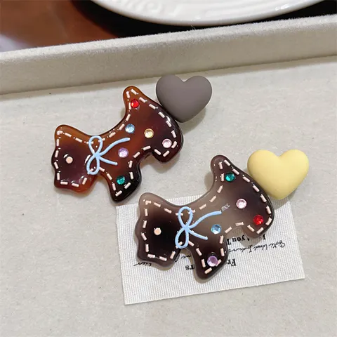 Sweet Acetate Dog Hair Clip Colorful Rhinestone Bow Heart Handmade Duckbill Clip For Women Girls Fashion Hair Accessories