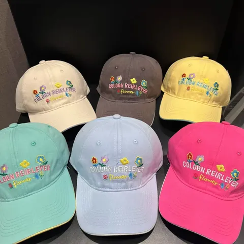 Dames Casual Katoenmix Baseballcap Koreaanse Stijl Geborduurde Letter Bloemen Zonbescherming Gebogen Rand Dad Hat
