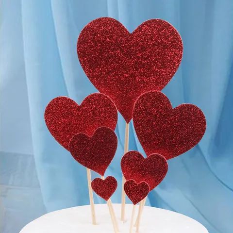Glitzer Herz Tortenaufsatz 7 Stücke Set Rot Rosa Herz Tortenkarte Für Valentinstag Hochzeit Geburtstag Party TortenDekoration Zubehör