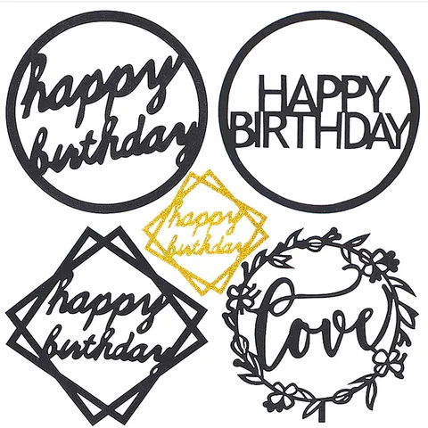 Gold Glitzerpapier Happy Birthday Kuhettopper Geometrisch Quadratisch Kuchen Dekoration Einsatz Party Backzubehör