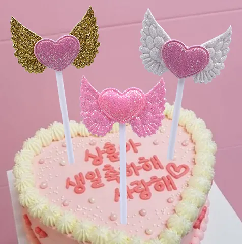 Engel Flügel Kuchentopper Herz Glitzer Papier Desserttisch Backen Geburtstag Party Zubehör Dekor