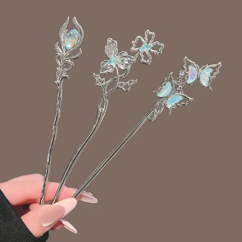 New Chinese Style Alloy Rhinestone Hair Stick Vintage Butterfly Flower Hair Pin For Hanfu Cheongsam Women Hair Accessories