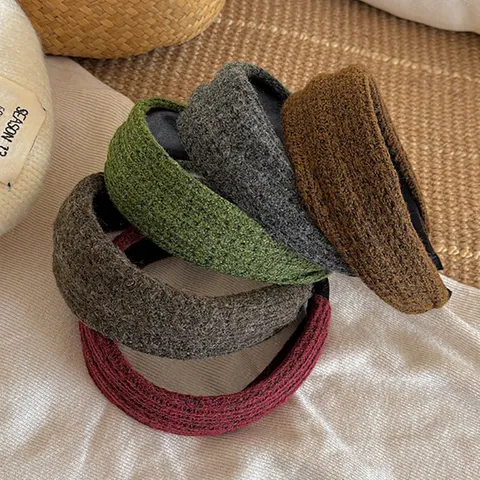 Damen Herbst Winter Strick Stirnband Breit Weich Garn Haarreif Einfarbig Handmade Haarschmuck