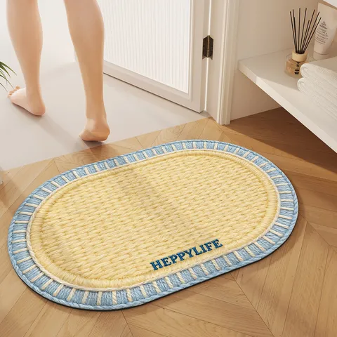 INS Style Diatom Mud Bath Mat Absorbent Quick Drying Non Slip Floor Mat Minimalist Oval Foot Mat For Bathroom