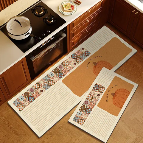 Pastoral Style Diatomaceous Earth Kitchen Mat Absorbent Quick Drying Non Slip Floor Mat Pumpkin Pattern Home Decor