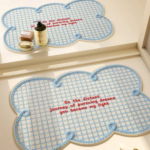 Cream Style Woven Linen Absorbent Floor Mat Non Slip Bathroom Rug Minimalist Living Room Bedroom Door Mat Home Decor