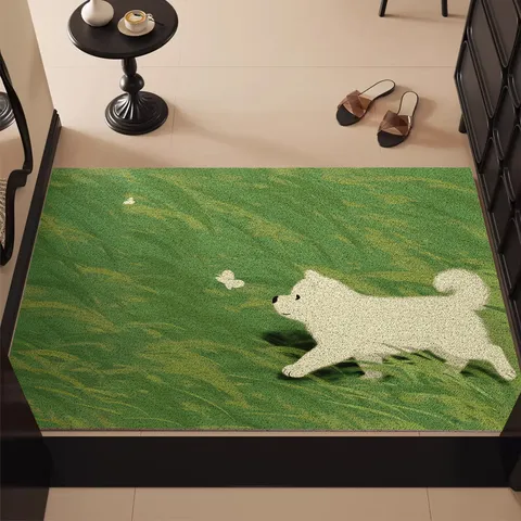 Cartoon Cute Animal PVC Silk Loop Door Mat Non-Slip Dirt-Resistant Entrance Floor Mat for Hallway Home Decor