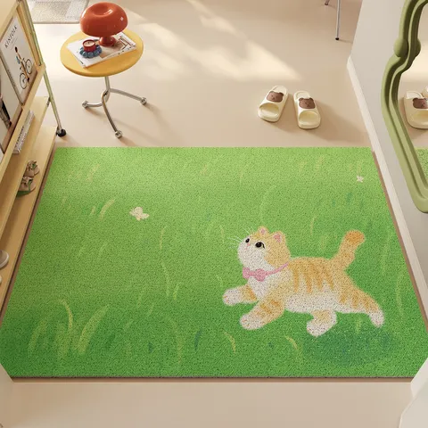 Cartoon Cute Animal PVC Silk Loop Door Mat Non-Slip Dirt-Resistant Entrance Floor Mat for Hallway Home Decor