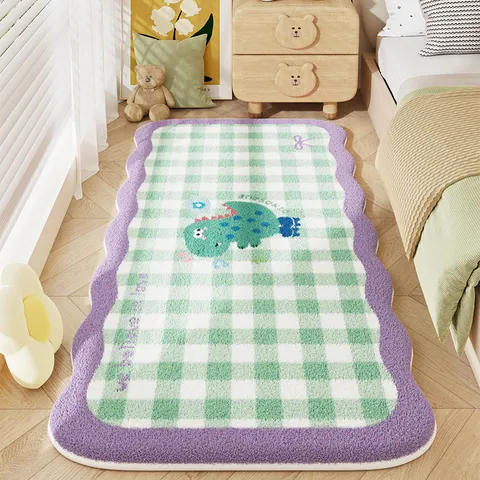 Thickened Cashmere Imitation Bedroom Bedside Carpet Cute Cartoon Animal Pattern Wavy Edge Anti Slip Floor Mat Home Rug