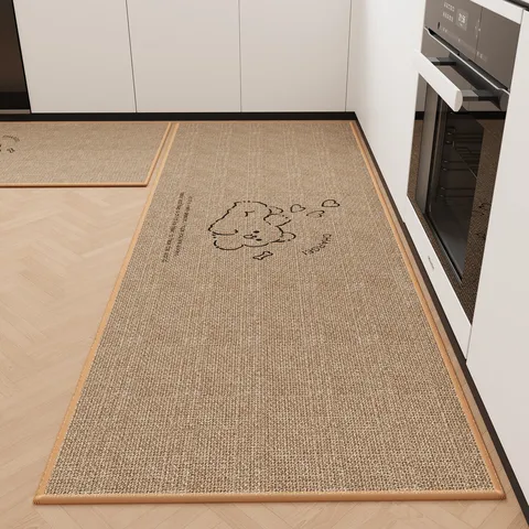 Linen Kitchen Floor Mat Household Water Absorbing Anti Slip Carpet Long Mat