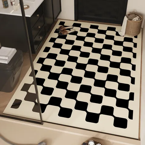 American Vintage Bathroom Diatom Mud Floor Mat Absorbent Quick Drying Anti Slip Mat Geometric Floral Pattern Home Decor Floor Carpet