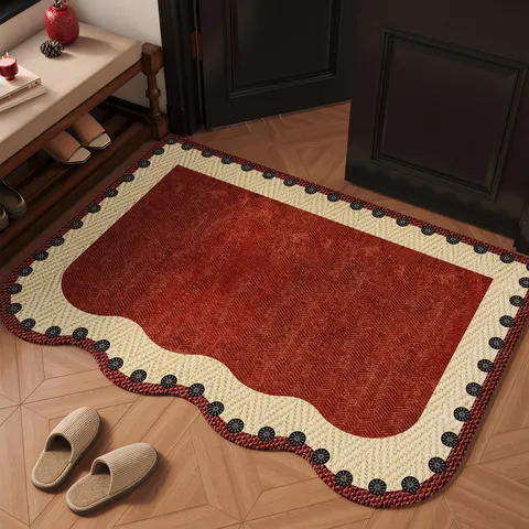 Festive Red Loop Pile Doormat Non-Slip Entrance Floor Mat New Chinese Style Washable Dust Removal Mat For Home Entryway