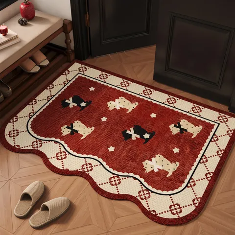 Festive Red Loop Pile Doormat Non-Slip Entrance Floor Mat New Chinese Style Washable Dust Removal Mat For Home Entryway