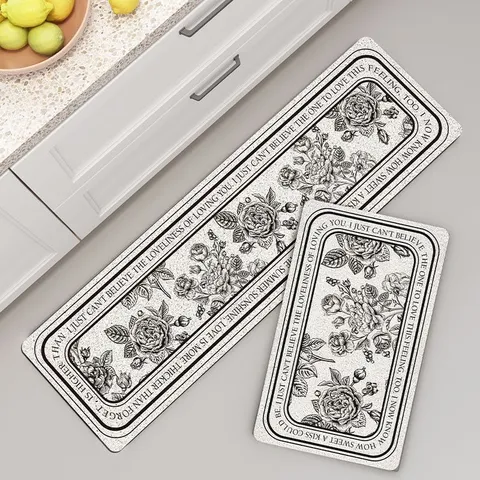 American Retro Kitchen Mat PVC Non-Slip Wear-Resistant Floor Mat Botanical Floral Pattern Long Rug For Home Kitchen Decor