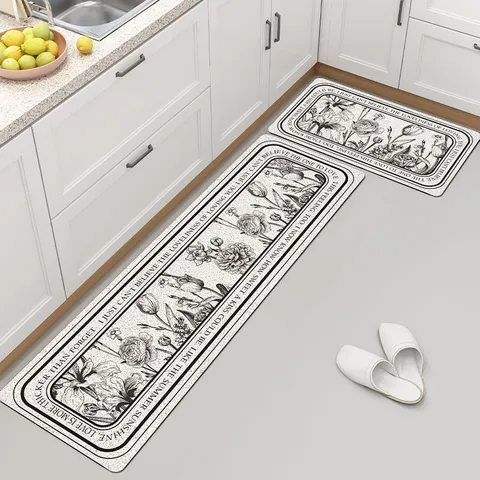 American Retro Kitchen Mat PVC Non-Slip Wear-Resistant Floor Mat Botanical Floral Pattern Long Rug For Home Kitchen Decor