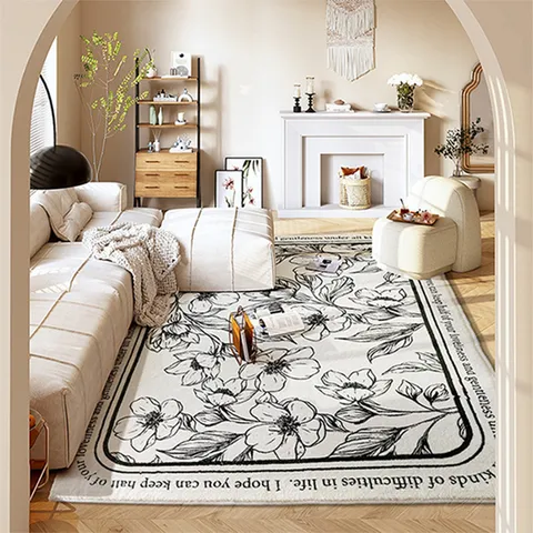 Tapis en Faux Cachemire Minimaliste Nordique Salon Chambre Chevet Tapis Abstrait Floral Lettre Anglaise Tapis Décoratif