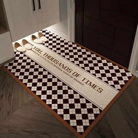 Modern Minimalist PVC Looped Wire Door Mat Durable Scraping Dirt Entrance Mat Non-Slip Geometric Grid Floor Mat For Home Hallway