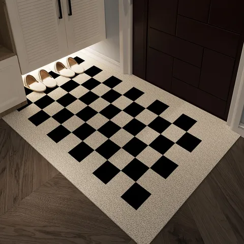 Modern Minimalist PVC Looped Wire Door Mat Durable Scraping Dirt Entrance Mat Non-Slip Geometric Grid Floor Mat For Home Hallway