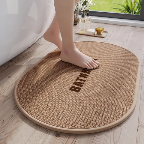 Minimalist Linen Bathroom Floor Mat Water Absorbent Quick Drying Non Slip Door Mat Simple Letter Printed Rug For Home